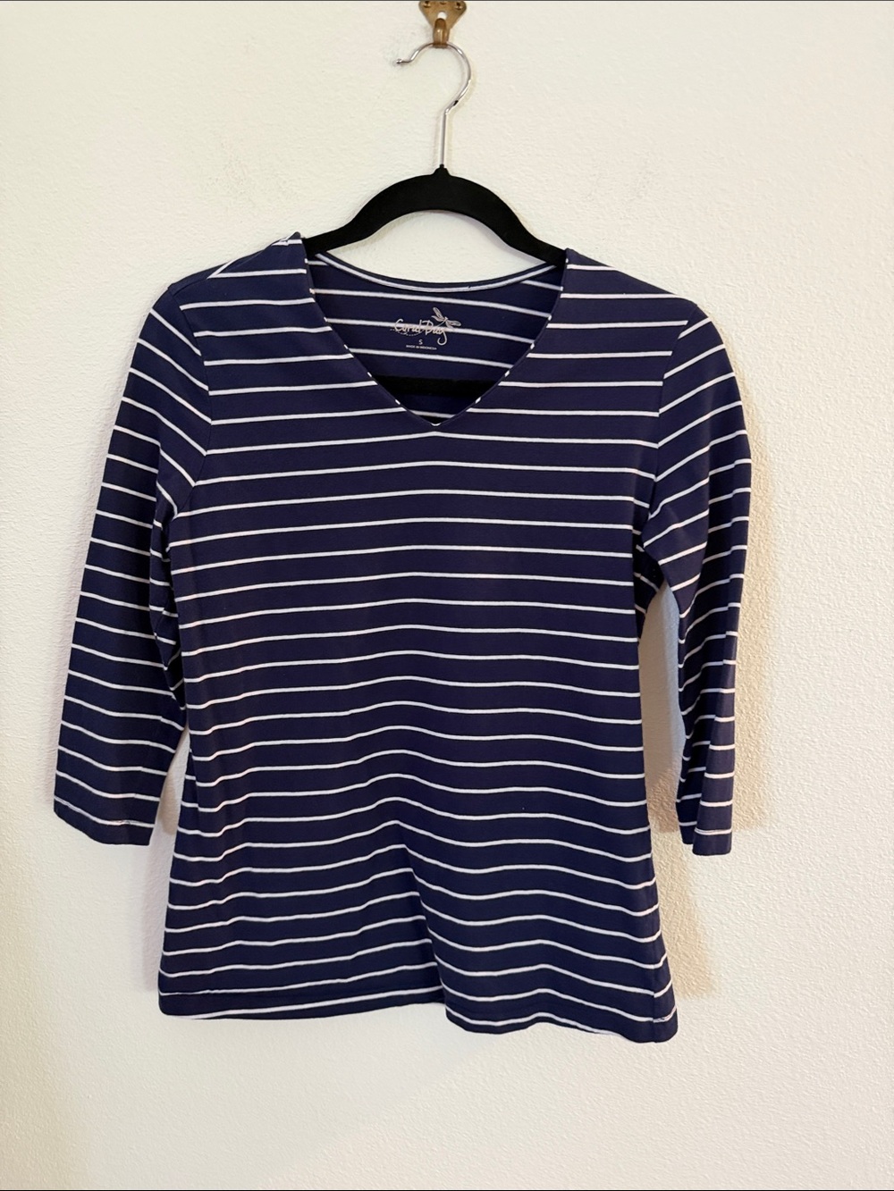 Coral Bay Navy and White Striped V-Neck Long Sleeve Top